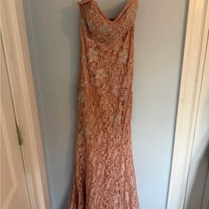 Sequin Lace Strapless Evening Gown - Blush Pink